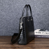 Nouvelle Arrivée : Porte-documents d'affaires haut de gamme pour homme, grande capacité, motif crocodile, en cuir véritable, fermeture éclair