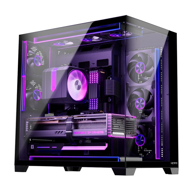 upHere UC01 Panoramic PC Case, Dual Tempered Glass Mid-Tower Computer Case, 360mm Liquid Cooling ATX Tower PC Case