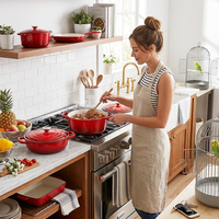 Ensemble de 11 pièces de batterie de cuisine en fonte émaillée antiadhésive, comprenant des faitouts, des casseroles et des marmites robustes avec couvercles