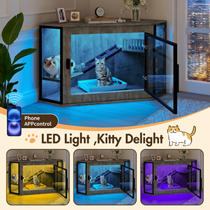 Mobiletto angolare moderno da 48 pollici per lettiera <span class=keywords><strong>a</strong></span> scomparsa con porta in acrilico e luce LED, casetta per gatti con area gioco e scale, grigio - Product Image 4