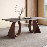 Table à Manger Rectangulaire Moderne de Luxe Léger en Pierre, Base en Bois Massif de Haute Qualité, pour Salon