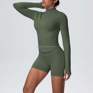 Ensemble de vêtements de sport pour femmes, 4 pièces, veste de yoga zippée, taille élastique légère, séchage rapide, respirant - Product Image 3