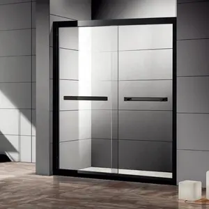 WANJIA-puerta de ducha de vidrio deslizante para baño, marco de aluminio negro de alta calidad
