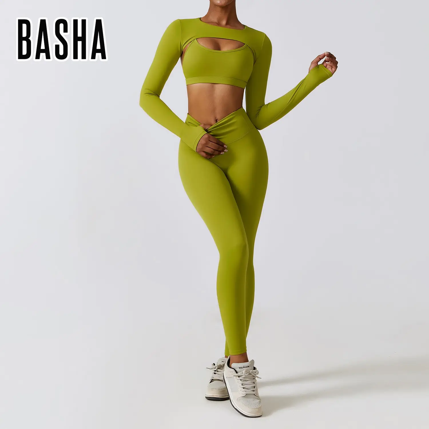 BASHAsports kain nyaman pakaian Yoga 3 pcs set untuk wanita cepat kering olahraga Bra pinggang tinggi kerut Butt legging untuk wanita