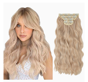 Perruque avec <span class=keywords><strong>cheveux</strong></span> longs bouclés pour femmes, avec ensemble de <span class=keywords><strong>coiffure</strong></span> ondulée en quatre parties, pièce de connexion capillaire à clipser en une seule pièce - Product Image 4