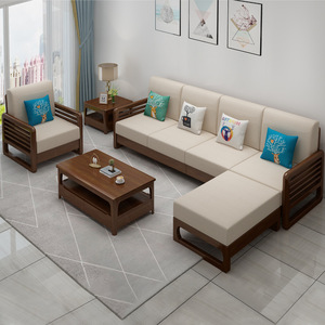 Dazhang Jiaju L-Shaped Solid Wood Sofa Set Modern Minimalist Living Room Furniture Modular Design Cotton Linen Upholstery - Product Image 4