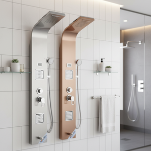 Panneau de douche intelligent en acier inoxydable 304 avec écran numérique, montage mural, finition brossée, jets, robinets de salle de bain en céramique - Product Image 1