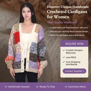 Cardigan en laine <span class=keywords><strong>fait</strong></span> <span class=keywords><strong>main</strong></span> tendance pour femme, prêt à être expédié – Chandail tricoté à la <span class=keywords><strong>main</strong></span> pour femme - Product Image 1