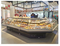 Comptoir de présentation réfrigéré commercial personnalisable en acier inoxydable pour aliments cuits à l'air, vitrine réfrigérée à rideau d'air ouvert pour traiteur et vente au détail