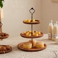 Support à gâteau en bois d'acacia à trois niveaux, écologique, plateau en bois pour accessoires de cuisine, mariages et goûters