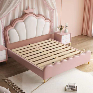 Letto Principessa Rosa in Legno Massello <span class=keywords><strong>per</strong></span> Bambini con Contenitore, Set Letto Moderno Imbottito in Pelle <span class=keywords><strong>per</strong></span> Cameretta - Product Image 4