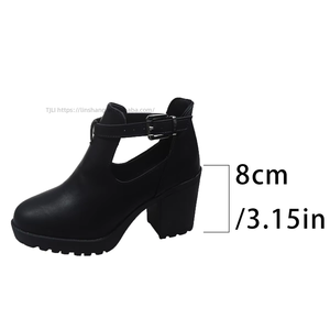 Nouvelles Chaussures Professionnelles Plateformes Style Britannique Automne Grande Taille Talon Épais Bout Rond Talon Moyen Coupe Profonde pour Femme - Product Image 6