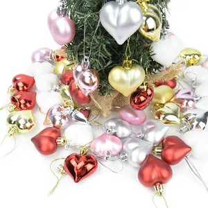 12PCS Plastique Coeur 4.5CM Ornement De Noël Décoration D'arbre Boule De Noël Décorative pour La Maison Suspendus De Mariage Boule En Forme De Coeur