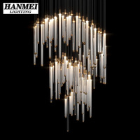 Lustre moderne suspendu en tube de verre pour escalier, lumière LED blanc chaud, hauteur réglable, pour usage hôtelier