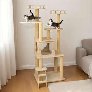 Desain baru pohon kucing besar kayu kokoh multi-tingkat untuk beberapa kucing rakitan mudah dengan tiang penggaruk untuk beberapa kucing - Product Image 3