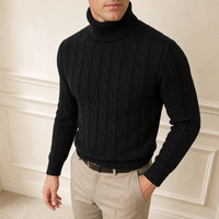 Pull en maille torsadée décontracté pour homme, col roulé ajusté, avec logo personnalisé, idéal pour l'hiver
