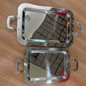 Vassoi da portata in acciaio inossidabile con manici, piatti in metallo lucidato a specchio <span class=keywords><strong>per</strong></span> buffet, frutta e antipasti, rettangolari e ovali - Product Image 5