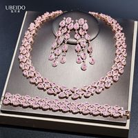 Parure de bijoux de luxe en zircone rose, collier ras du cou, bracelet et boucles d'oreilles chandelier taille poire, cadeau idéal pour mariée, mariage ou fête