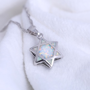 Interessante Collana con Pendente a Doppia Faccia Stella di <span class=keywords><strong>David</strong></span> Ebraica Chai in Ebraico Blu e Bianco con Opale di Fuoco, Gioiello da Regalo - Product Image 4