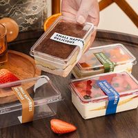 Boîte à dessert carrée transparente jetable de 280 ml (9 oz) en PET de qualité alimentaire, longue, en plastique, pour tiramisu, mousse, gâteau aux fruits, à emporter