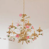 Pour MEEROSEE MD98054 lustre floral en céramique Style français fleur en cristal et conception de feuille pour l'éclairage de bureau à domicile