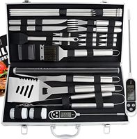 Juego de Utensilios para Asar, Juego de Accesorios para Barbacoa con Termómetro, Juego de Parrilla de Acero Inoxidable en Estuche para Exteriores