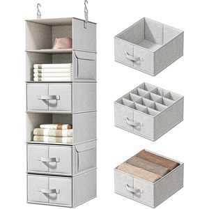 Organisateur de placard suspendu à 6 étagères avec 3 tiroirs, rangement en tissu rectangulaire détachable pour l'organisation de la garde-robe - Product Image 1