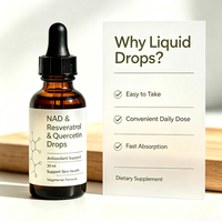 Produit de beauté oral en gouttes liquides de complexe NAD+ et de resvératrol à marque privée pour l'énergie et la santé de la peau des femmes adultes