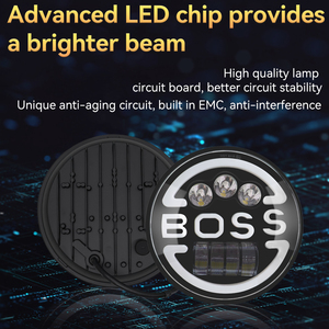 Hot bán 7inch Boss <span class=keywords><strong>Round</strong></span> <span class=keywords><strong>Shape</strong></span> H4 <span class=keywords><strong>Led</strong></span> Đèn Pha 75 Wát Hi thấp chùm <span class=keywords><strong>DRL</strong></span> Đèn lái xe cho xe Jeep Halo đèn pha - Product Image 5