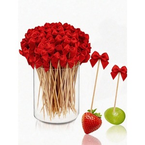 Small Bow Cake Decorating Sticks 12Cm Blue Ribbon Toothpicks For Fruit Party Decorations Disposable Picks - Product Image 4