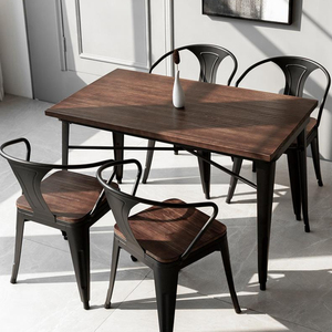 Juego de Mesa y Sillas de Comedor de Madera Maciza Moderna para Cafetería, Restaurante, Bar, Hotel, Jardín, Taberna Vintage - Product Image 6