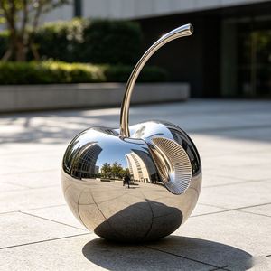 Escultura Grande de Cereza en Acero Inoxidable, Escultura Artística de Planta y Fruta en Acero Inoxidable Pulido a Espejo, Hecho a Medida - Product Image 5