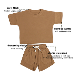 2023 Private Label Crianças Roupas Verão Tripulação Pescoço Bambu Waffle Material Crianças Vestuário Set - Product Image 2