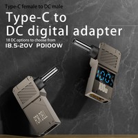 Adaptateur secteur USB Type C vers DC 100W PD 20V 5A avec affichage numérique LED, chargeur d'ordinateur portable en alliage de zinc, convertisseur
