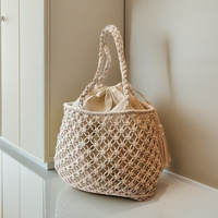 Bolso de Mano Tejido de Algodón para Mujer, Estilo Boho, Bolso de Ganchillo, Bolso de Playa de Macramé Hecho a Mano
