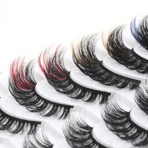 10 paires de <span class=keywords><strong>faux</strong></span> <span class=keywords><strong>cils</strong></span> réutilisables en fibres végétales 3D colorées de 12-20 mm, avec tige en coton noir, épaisseurs variées, fabriqués à la machine pour la scène - Product Image 3