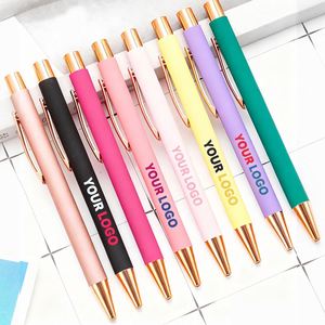Stylo bille promotionnel de luxe en métal or rose, logo personnalisé imprimé, gravure laser, corps en forme de plume, encre bleue/noire/rouge - Product Image 1