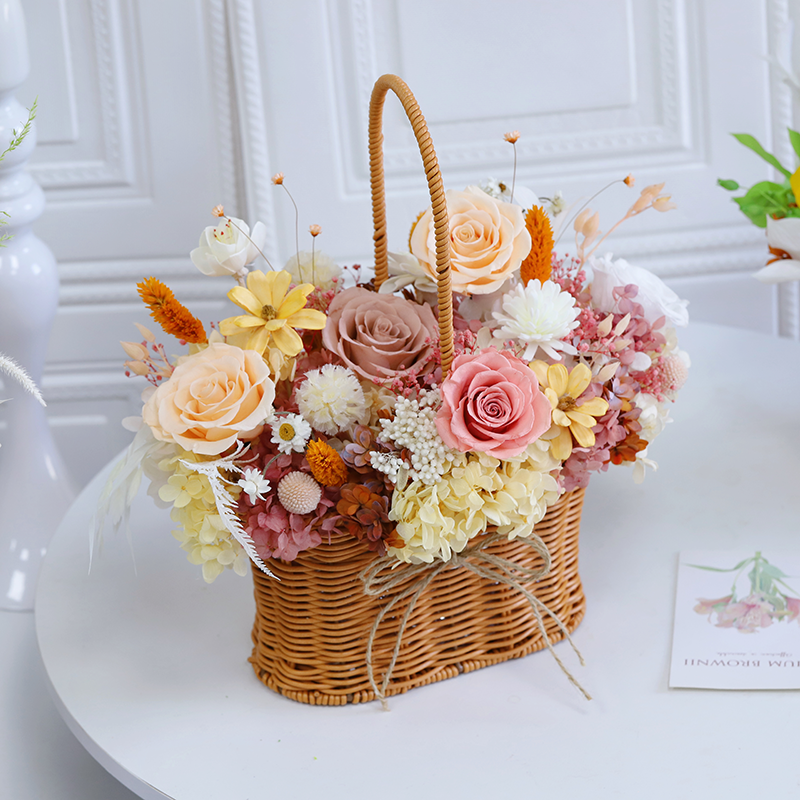Handmade Fresh Preserved Roses Flower Basket