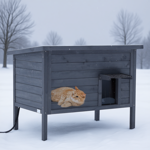 Casa para Gatos al Aire Libre, con Aislamiento Térmico, Puerta con Solapa de PVC, Techo de Asfalto, Refugio Invernal para 1-3 Gatitos, 34 x 21 - Product Image 2