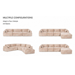 Beige Teddy Fleece Vacuum Compressed Modular Sectional <b>Sofa</b> L-Shaped Couch With Detachable Ottoman For Living Room - Product Image 4
