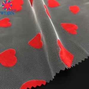 Hot sexy thiết kế <span class=keywords><strong>Polyester</strong></span> sang trọng Flock Tulle lưới vải hình trái tim 100% nylon trắng Tulle vải điện lưới vải quần áo - Product Image 5