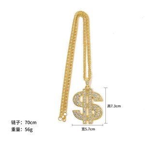 Collar de cadena <span class=keywords><strong>cubana</strong></span> chapado en oro de 18 quilates Hip-Hop de moda para hombres con cadena larga con logotipo de dólar de diamantes de imitación transparente para adolescentes - Product Image 3