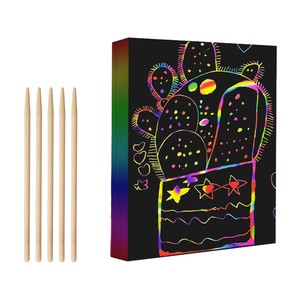 Jouets de dessin DIY sûrs et non toxiques, cartes en papier <span class=keywords><strong>à</strong></span> gratter arc-en-ciel magiques pour enfants, ensemble de loisirs créatifs - Product Image 2