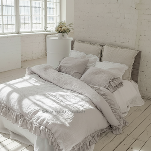 Ensemble de housse de couette à volants en lin 3 pièces personnalisable literie en coton naturel Queen King Twin Full Sizes-Variety Christmas Colors - Product Image 1