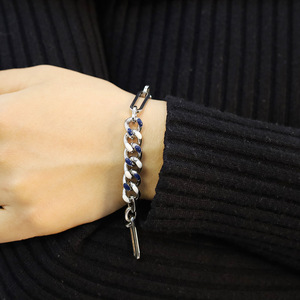 Geometric Chain Spliced Bracelet Steel Color 17cm Unisex Fashion Jewelry - Product Image 2