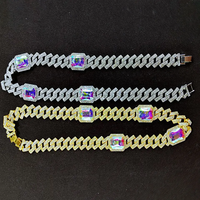 Bijoux Hip Hop AB en verre glacé 15MM, alliage or argent avec strass, chaîne cubaine, collier ras du cou