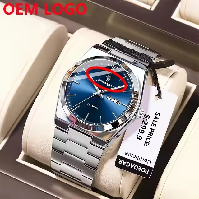OEM LOGO POEDAGAR 930 Fashion Stainless Steel Mens Quartz Watches Reloj Leather Luminous Hands Waterproof Calendar Watch for Men