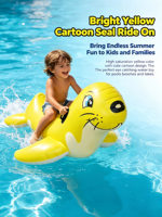 Bouée gonflable tendance 2026 en forme de phoque jaune de dessin animé avec poignées, jouet aquatique en PVC pour enfants et adultes, idéal pour les fêtes à la plage