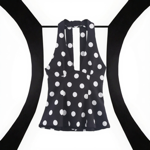 Novedades Otoño 2025: Blusas sin Mangas con Cuello en V, Diseño de Lazo, Tejido Ecológico y Transpirable, Estampado de Puntos, Estilo Vintage para Mujer - Product Image 3