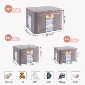 Bộ 2 hộp đựng quần áo gấp gọn có tay cầm, cửa sổ trong suốt, xếp chồng được, chất liệu vải, dùng để đựng chăn, đồ chơi, dung tích lớn - Product Image 2